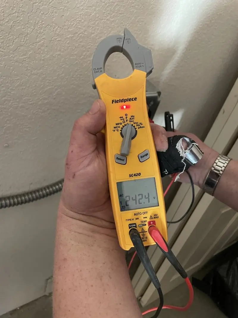 Voltage testing with clamp meter during Outlet Installation in Lockeford